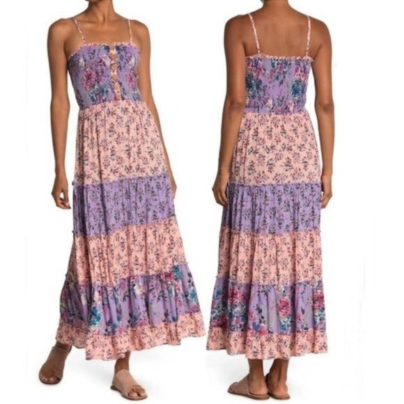 Multi-Color Floral Smocked Tiered Boho Maxi Dress - Picture 5 of 5